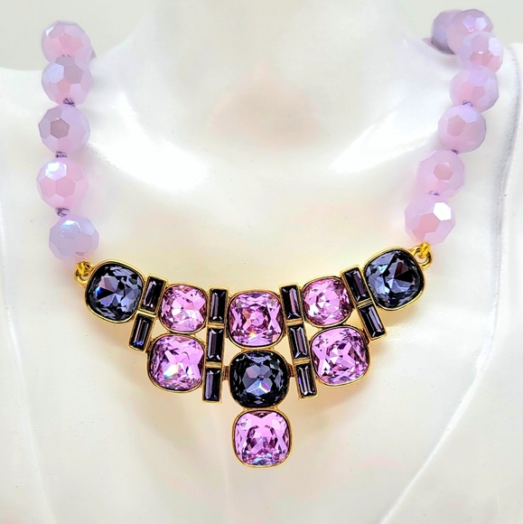 Heidi Daus Art Deco Set with Cushion Cut Swarovski Crystals and Lavender Beads - Picture 5 of 11